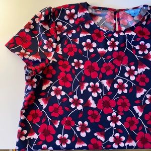 Draper James Navy Blue and Red Flower Blouse